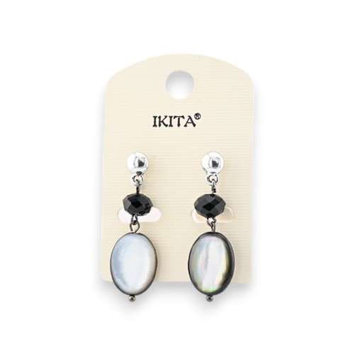 Boucles d'oreilles pendantes argentées noires Ikita