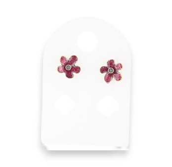 Boucles d'oreilles fleurs grena en métal argenté vieilli