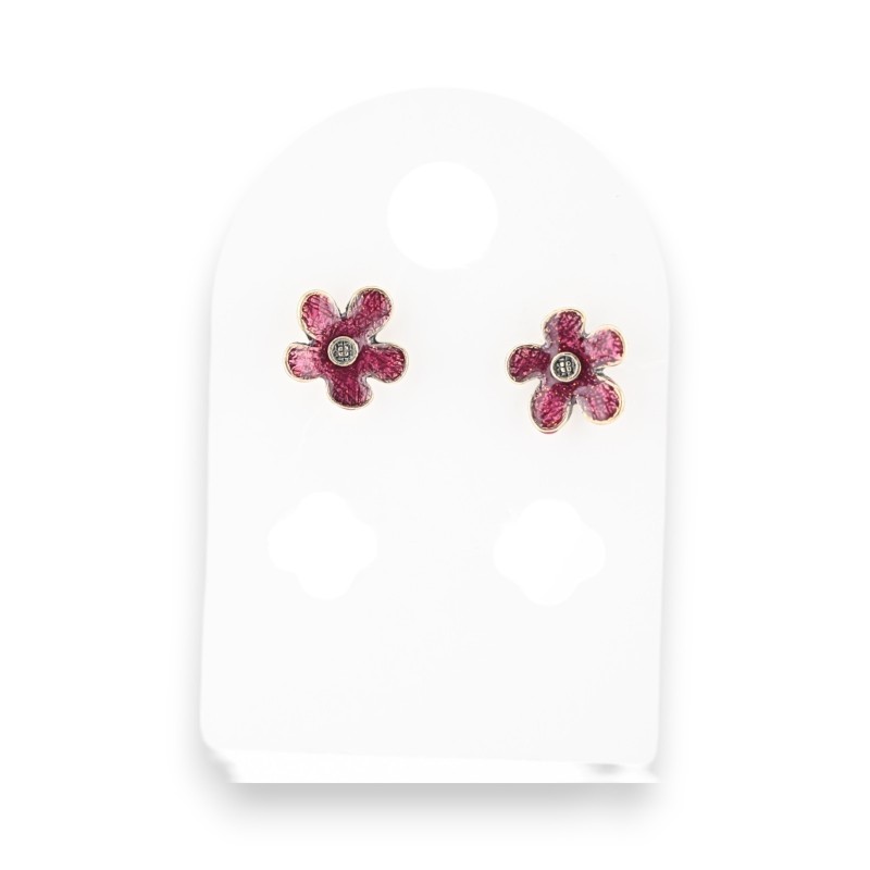 Boucles d'oreilles fleurs grena en métal argenté vieilli