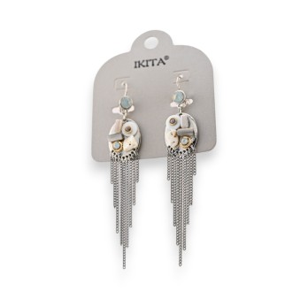 Boucles d'oreilles pendantes chaines grises Ikita