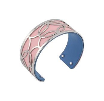 Bracelet manchette fin finition argentée simili cuir rose et bleu jeans