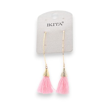 Boucles d'oreilles bohèmes pompons roses Ikita