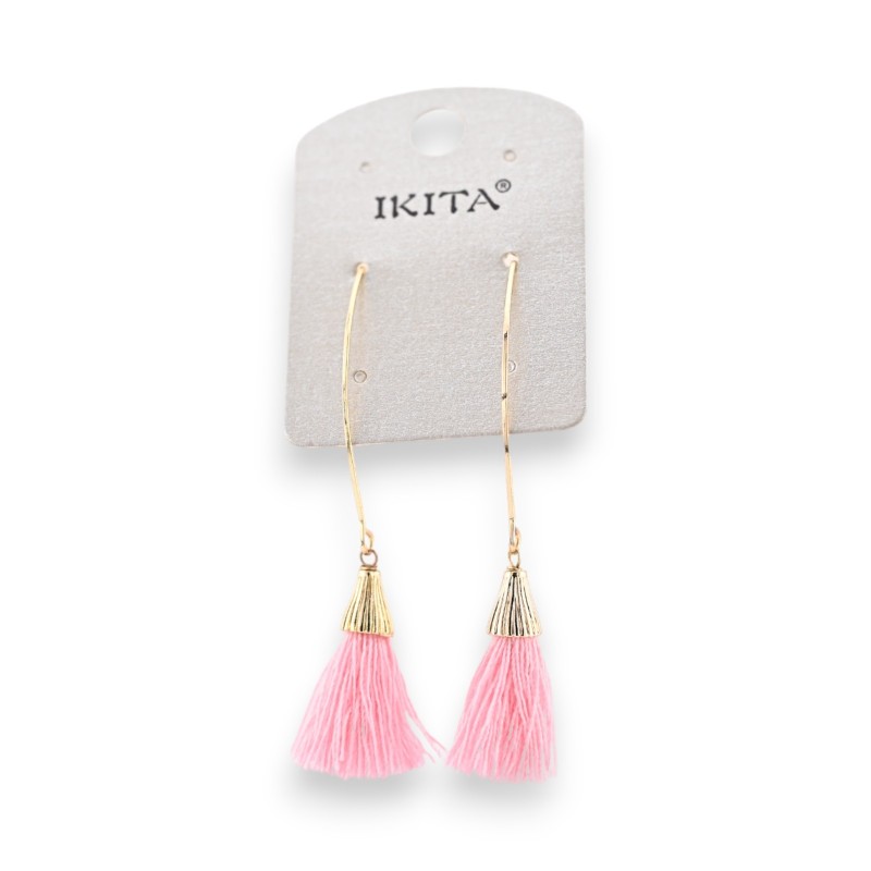 Boucles d'oreilles bohèmes pompons roses Ikita