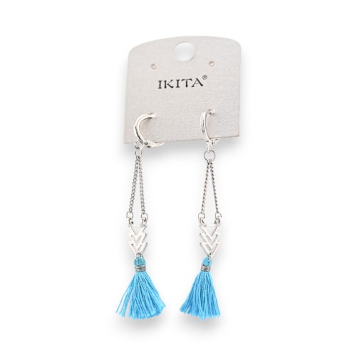 Boucles d'oreilles bohèmes argentées pompons turquoise Ikita