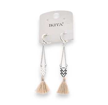 Boucles d'oreilles bohèmes pompons taupe Ikita