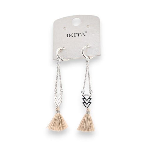 Boucles d'oreilles bohèmes pompons taupe Ikita