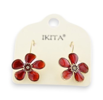Boucles d'oreilles fleur rouge vieilli Ikita