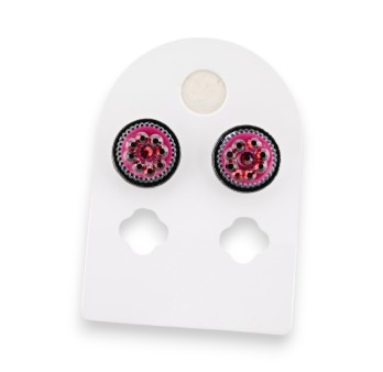 Boucles d'oreilles rondes métal noir et grenat