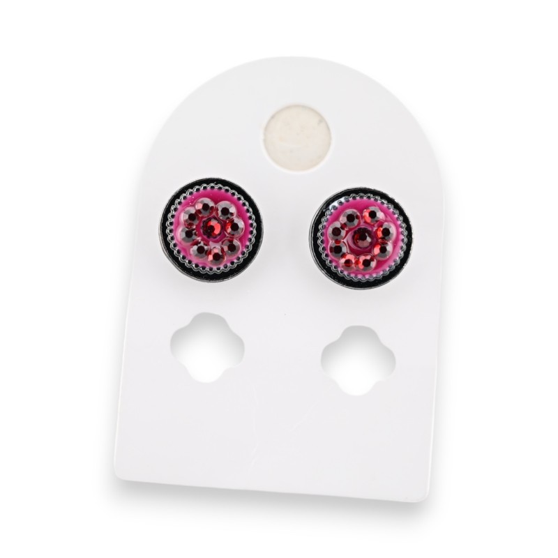 Boucles d'oreilles rondes métal noir et grenat
