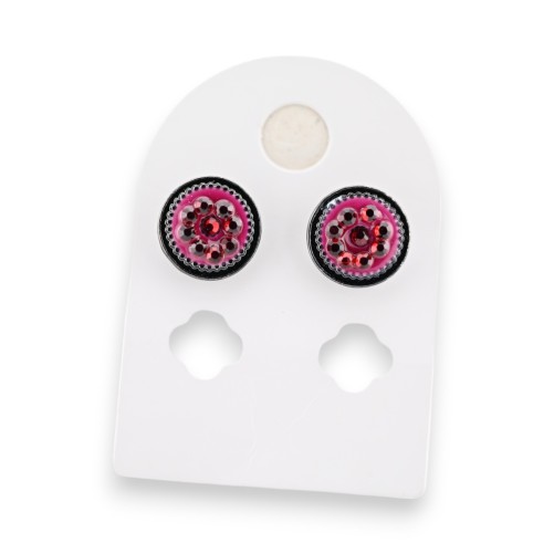 Boucles d'oreilles rondes métal noir et grenat
