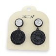 Boucles d'Oreilles Double Disque Effet Crépis noir et argenté