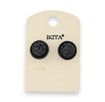 Boucles d'oreilles rondes Ikita effet crépis noir