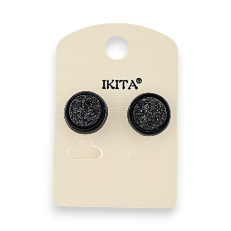 Boucles d'oreilles rondes Ikita effet crépis noir