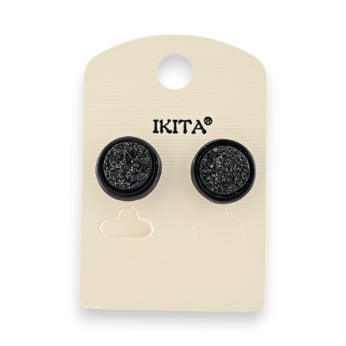 Boucles d'oreilles rondes Ikita effet crépis noir