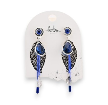 Boucles d'Oreilles Bohème Bleues Argentées