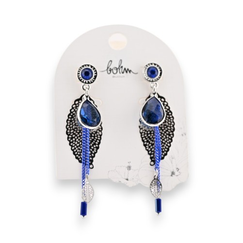 Boucles d'Oreilles Bohème Bleues Argentées