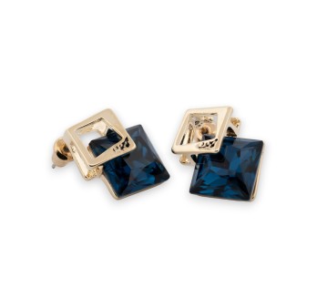 Boucles d'oreilles géométrique pierre bleue et dorées
