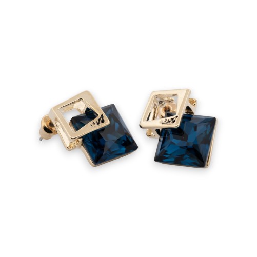 Boucles d'oreilles géométrique pierre bleue et dorées