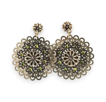 Boucles d'oreilles vintage doré vieilli kaki