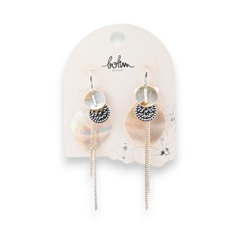 Boucles d'oreilles bohèmes nacre et argenté de chez Bohm