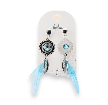 Boucles d'oreilles bohèmes turquoise plume de chez Bohm