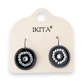 Boucles d'oreilles Ikita noire et Strass blanc