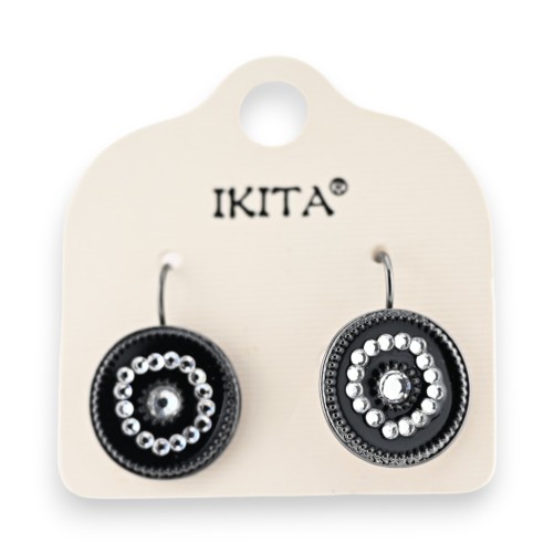 Boucles d'oreilles Ikita noire et Strass blanc