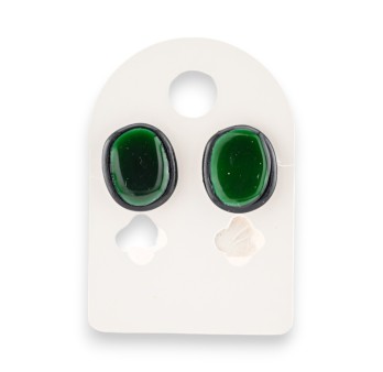 Boucles d'oreilles vert bouteille en métal noir