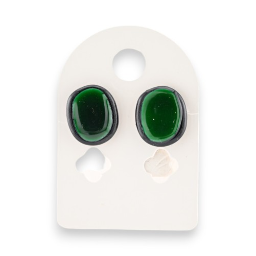 Boucles d'oreilles vert bouteille en métal noir