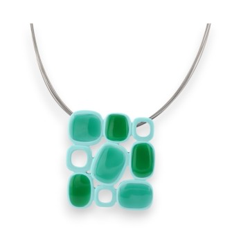 Collier Carré Géométrique Argenté & Vert