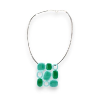 Collier Carré Géométrique Argenté & Vert
