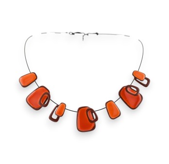 Collier géométrique orange Ikita en métal noir