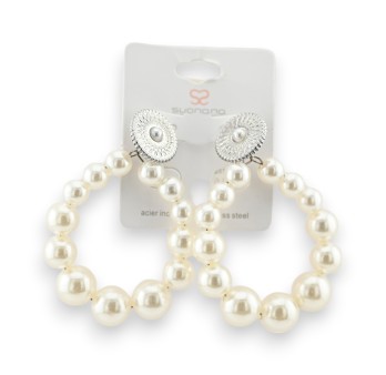 Boucles d'oreilles créoles perles blanches