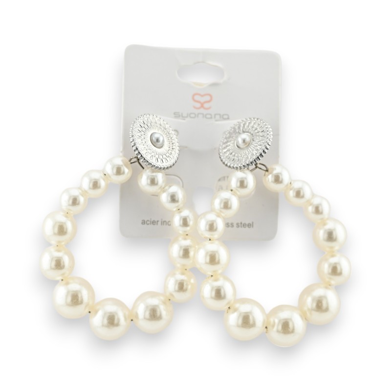 Boucles d'oreilles créoles perles blanches
