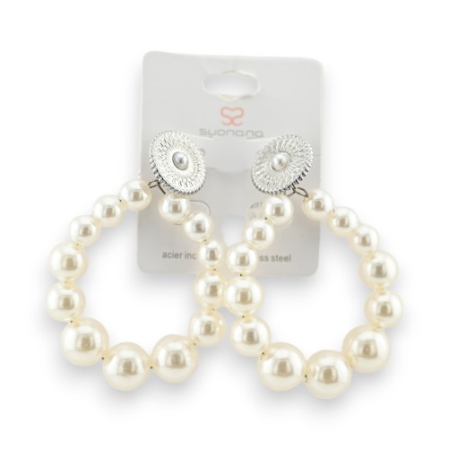 Boucles d'oreilles créoles perles blanches
