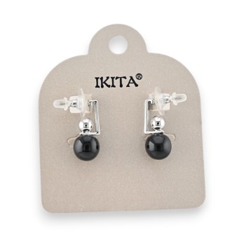 Boucles d'oreilles argentées perles noires Ikita