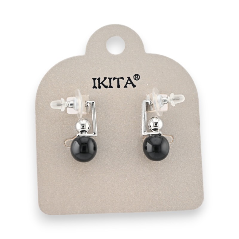 Boucles d'oreilles argentées perles noires Ikita