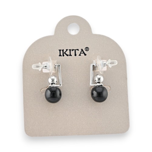 Boucles d'oreilles argentées perles noires Ikita