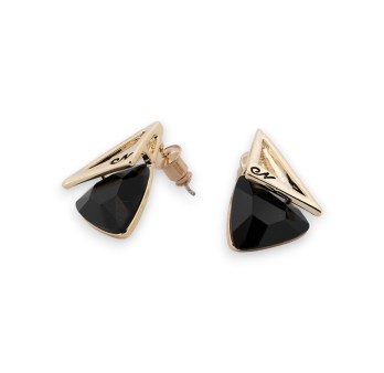 Boucles d'oreille couleur doré et pierre noire