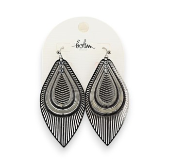 Boucles d'oreilles argentées feuille gris et noir de chez Bohm