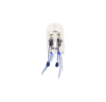 Boucles d'oreilles pendantes de chez Bohm plumes bleues
