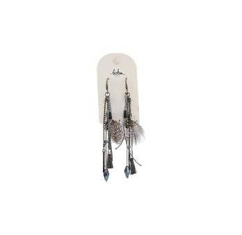 Boucles d'oreilles pendantes de chez Bohm pendentifs et plumes