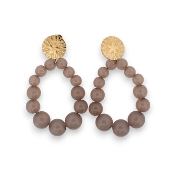 Boucles d'oreilles créoles perles taupe translucides