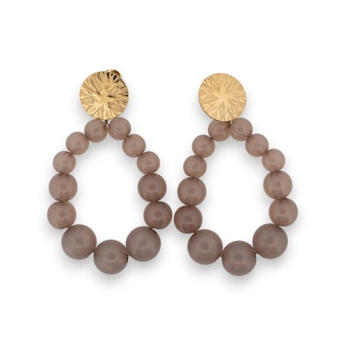 Boucles d'oreilles créoles perles taupe translucides
