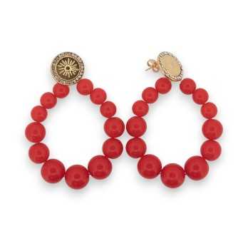 Boucles d'oreilles créoles dorées perles rouge