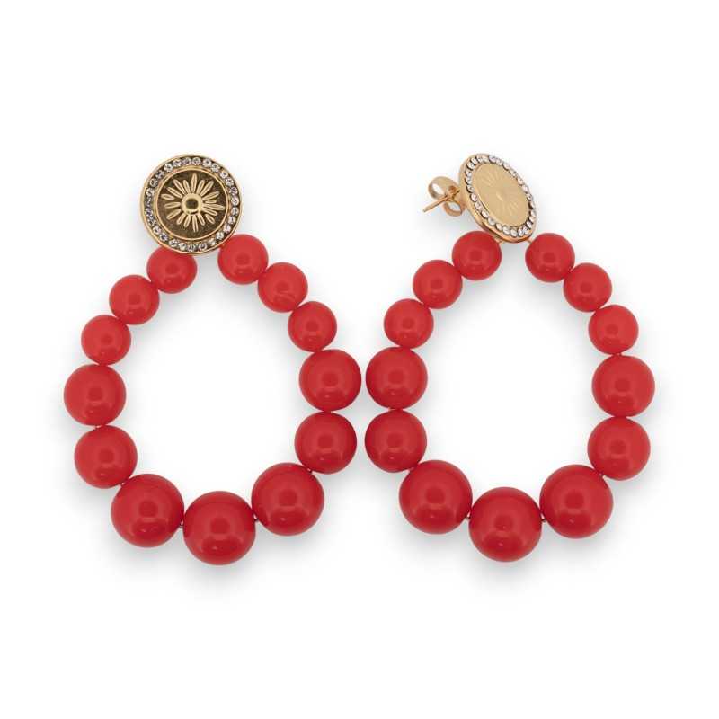 Boucles d'oreilles créoles dorées perles rouge