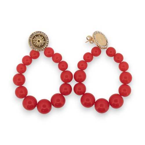 Boucles d'oreilles créoles dorées perles rouge