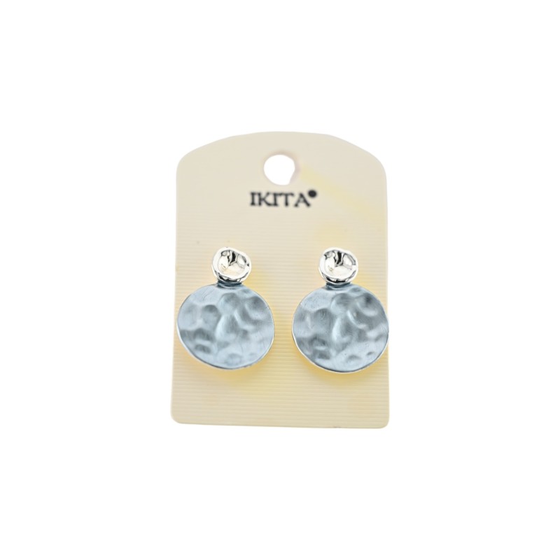 Boucles d'oreilles Ikita bleues gris martelées argentées