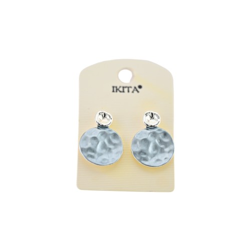Boucles d'oreilles Ikita bleues gris martelées argentées