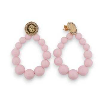 Boucles d'oreilles créoles perles rose poudré